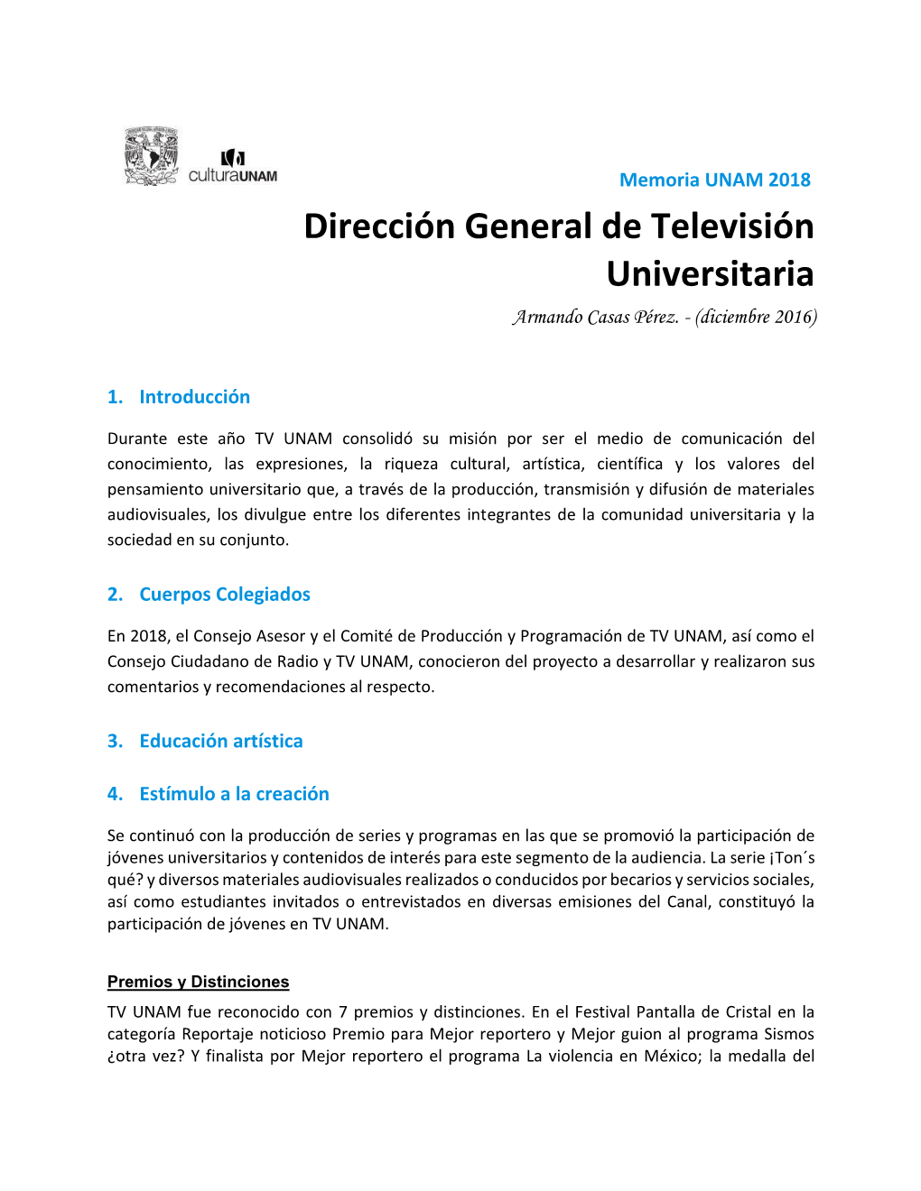 Dirección General De Televisión Universitaria Armando Casas Pérez
