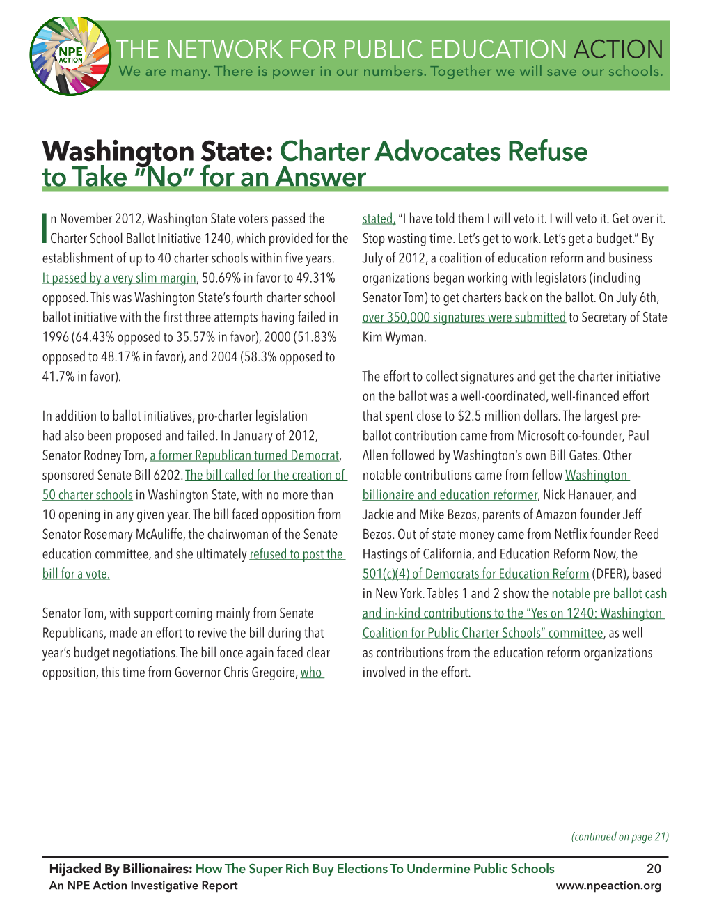 Washington State: Charter Advocates Refuse to Take “No” for an Answer