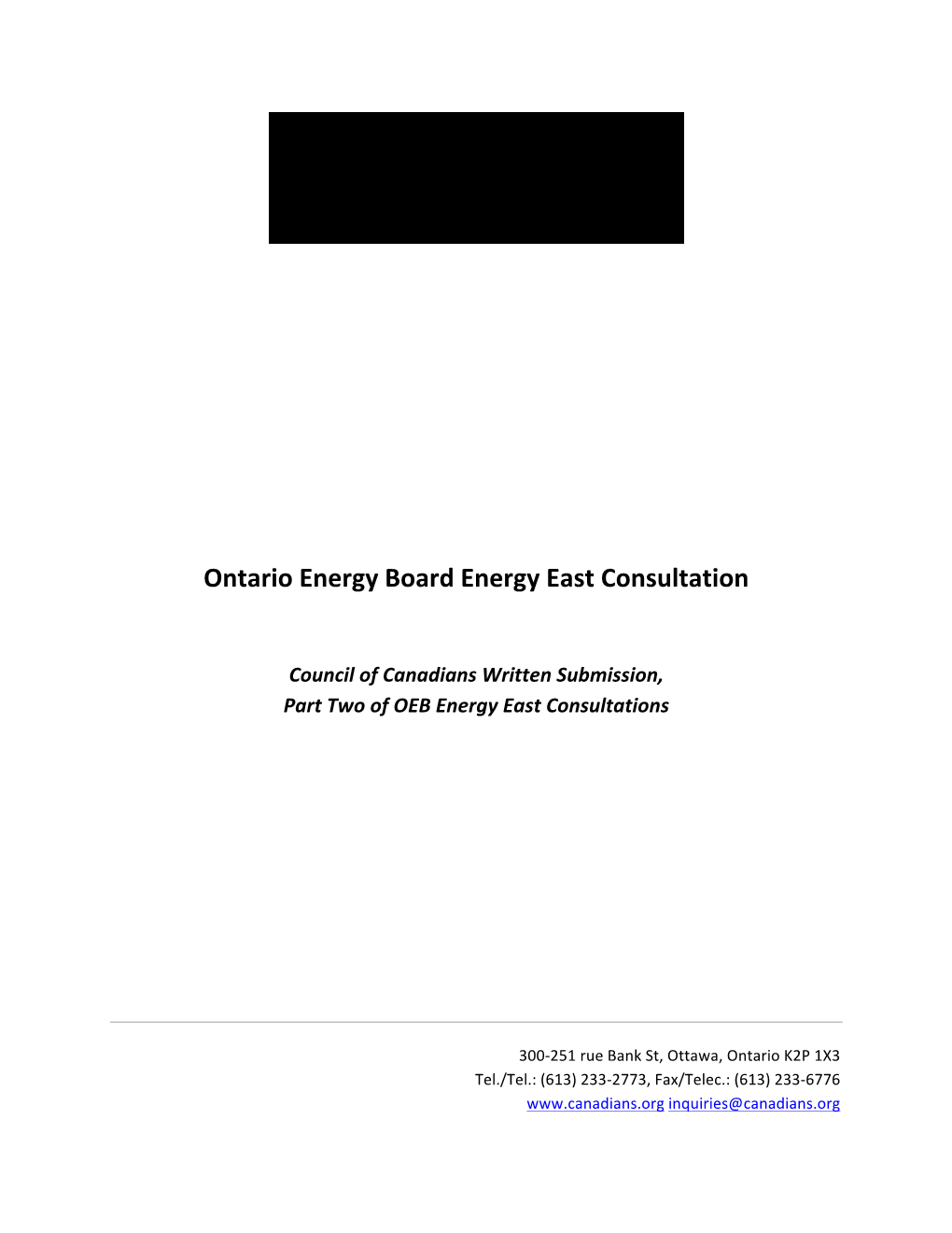 Ontario Energy Board Energy East Consultation