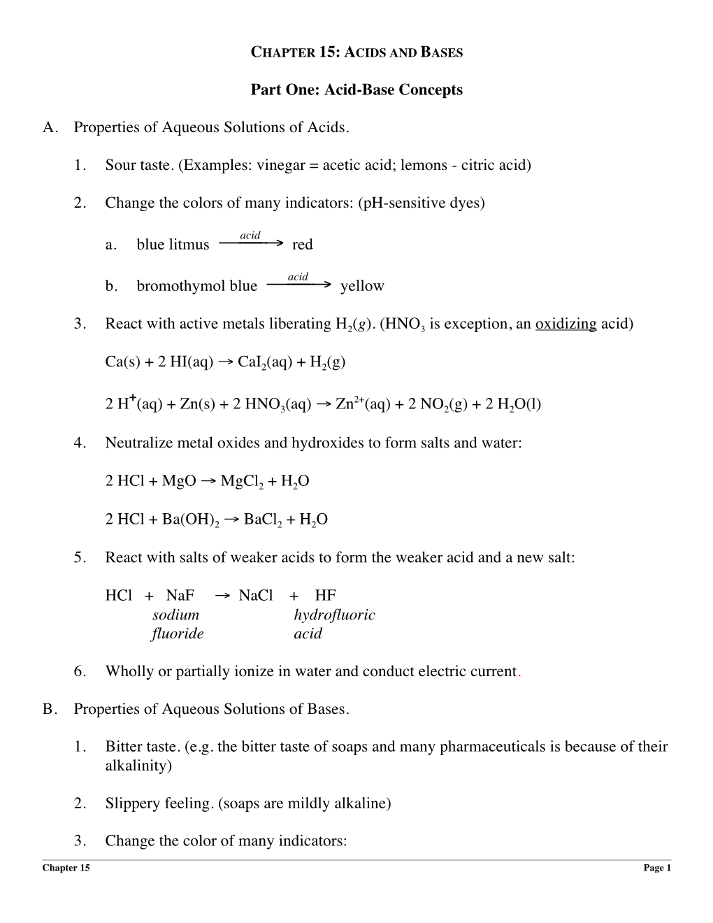 Chapter 15: Acids and Bases