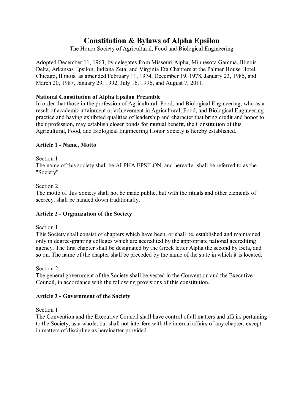 Constitution & Bylaws of Alpha Epsilon