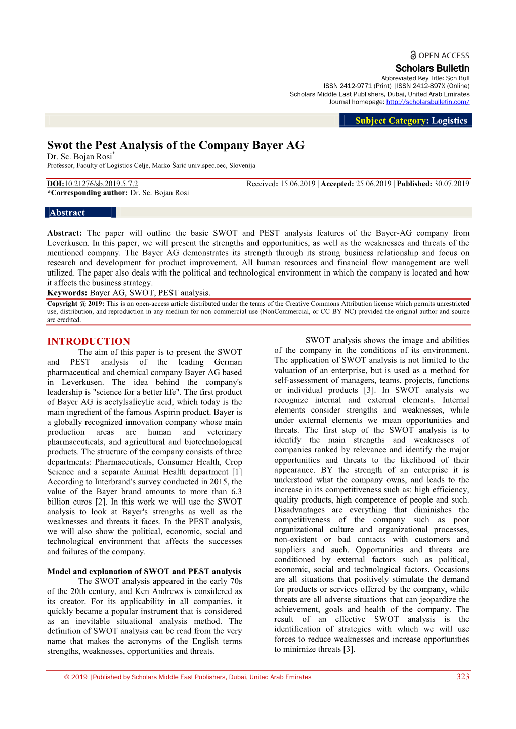 Swot the Pest Analysis of the Company Bayer AG Dr