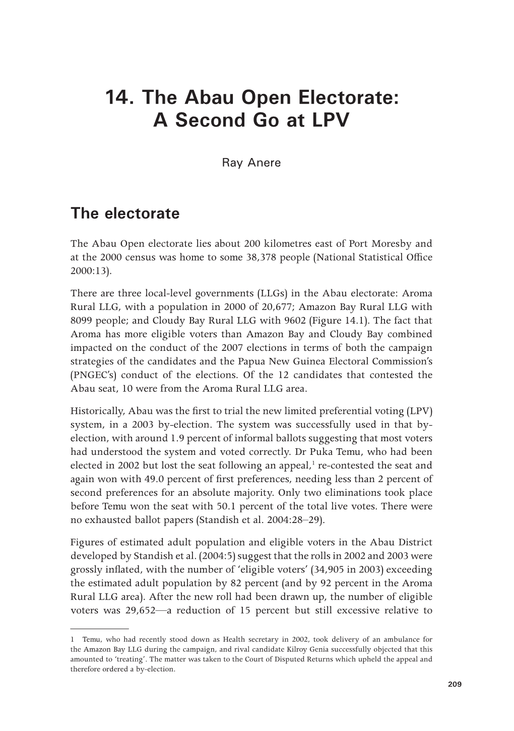 14. the Abau Open Electorate: a Second Go at LPV