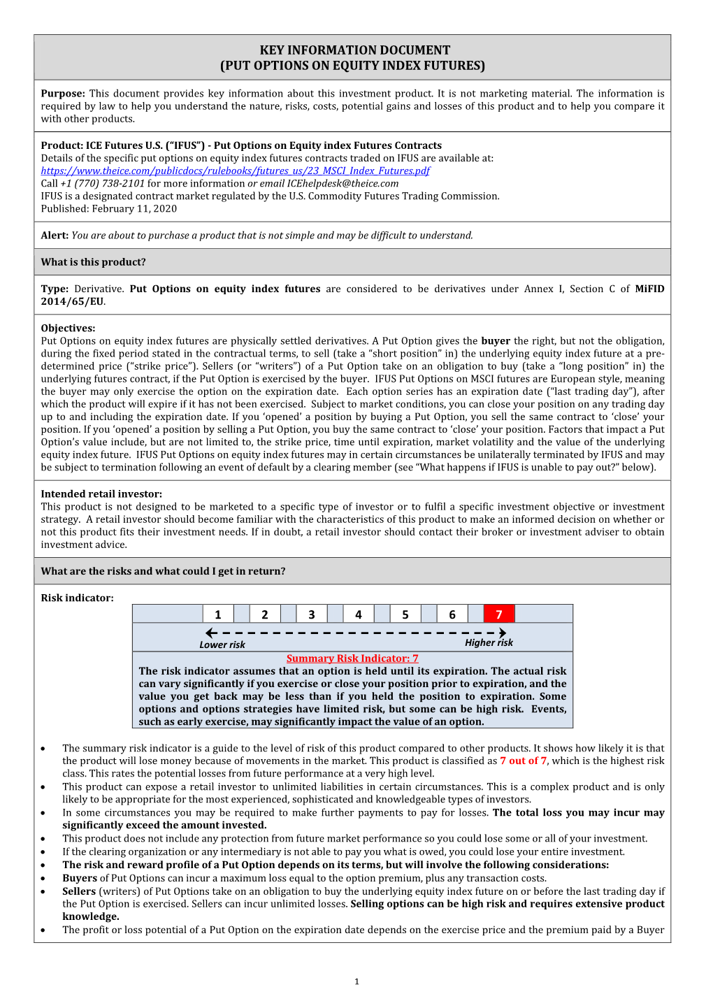 Key Information Document (Put Options on Equity Index Futures)