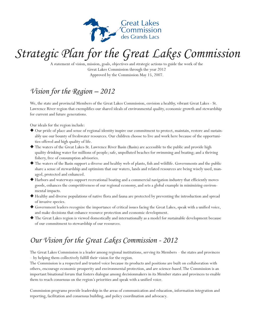 Strategic Plan for the Great Lakes Commission