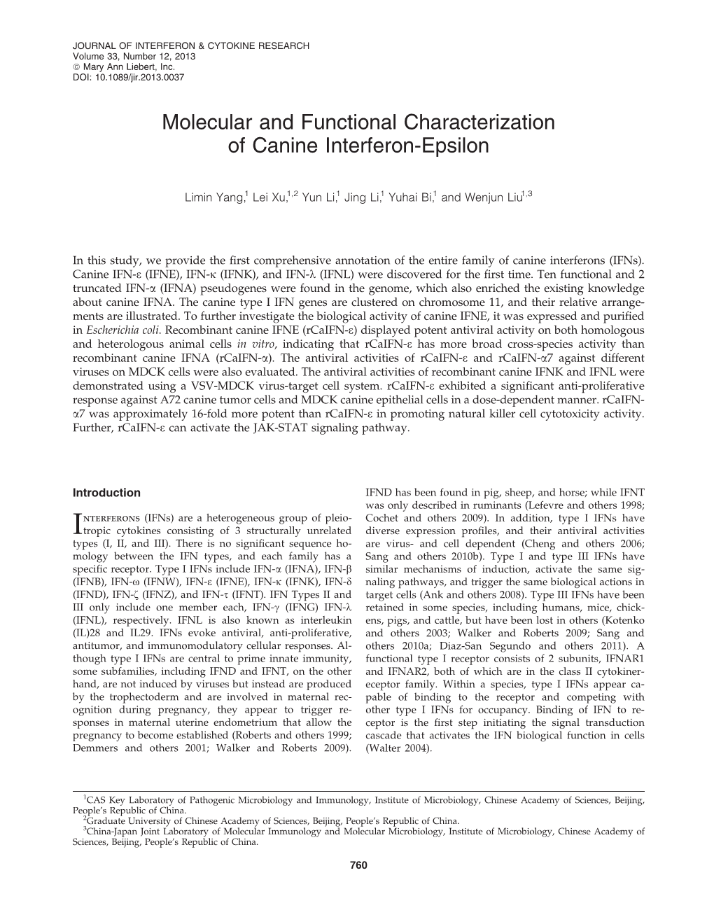 Molecular and Functional Characterization of Canine Interferon-Epsilon