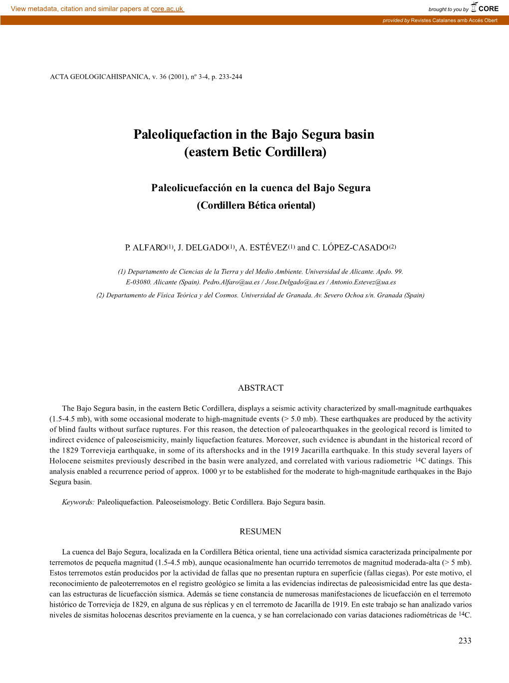 Paleoliquefaction in the Bajo Segura Basin (Eastern Betic Cordillera)