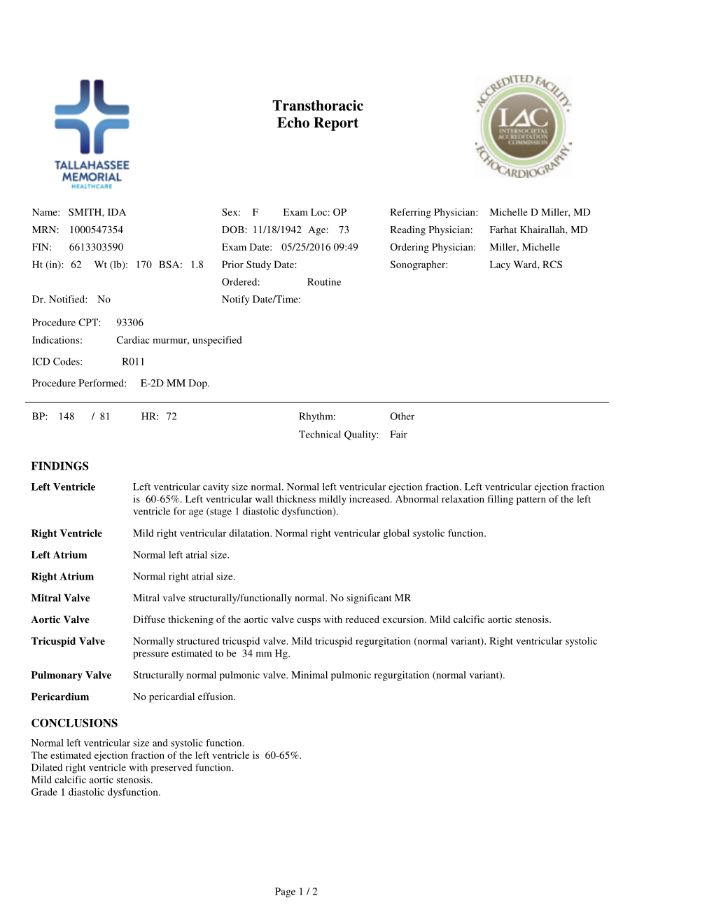 Transthoracic Echo Report