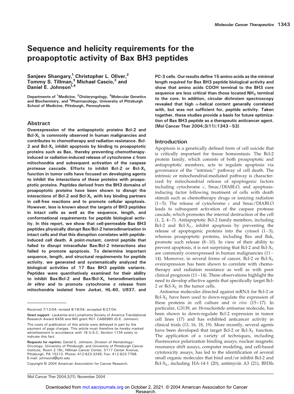 Sequence and Helicity Requirements for the Proapoptotic Activity of Bax BH3 Peptides