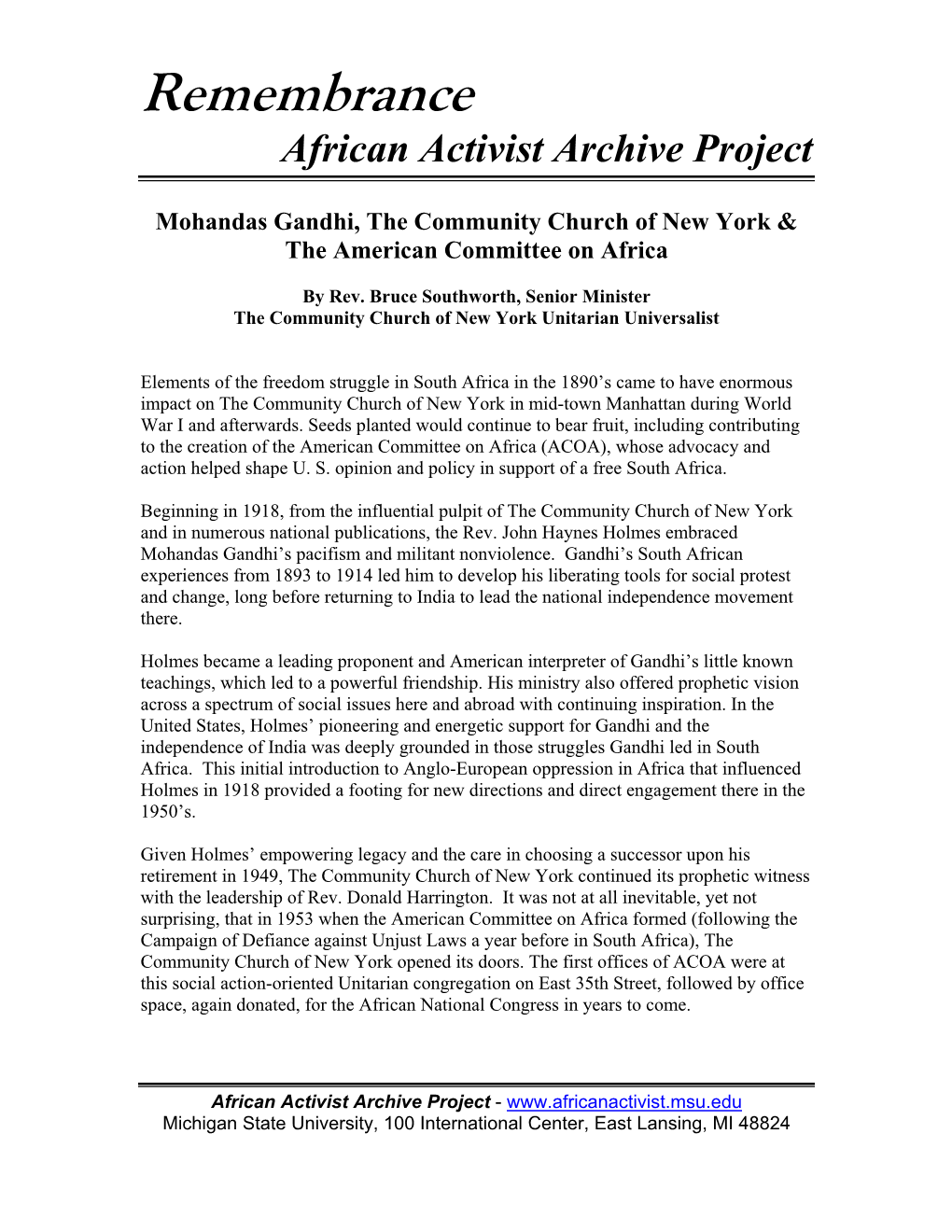 Remembrance African Activist Archive Project