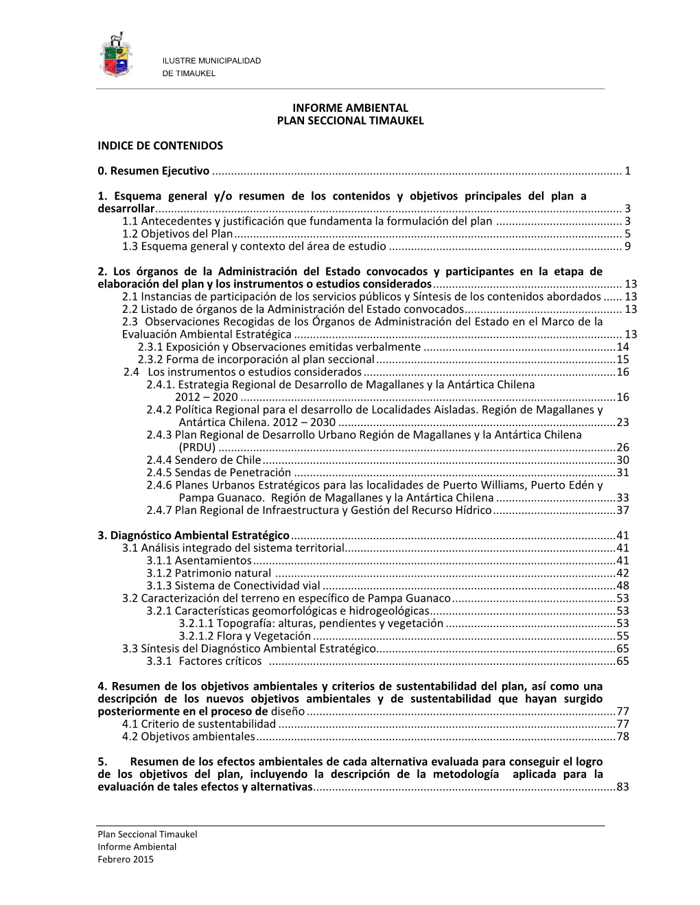 Informe Ambiental Plan Seccional Timaukel Indice