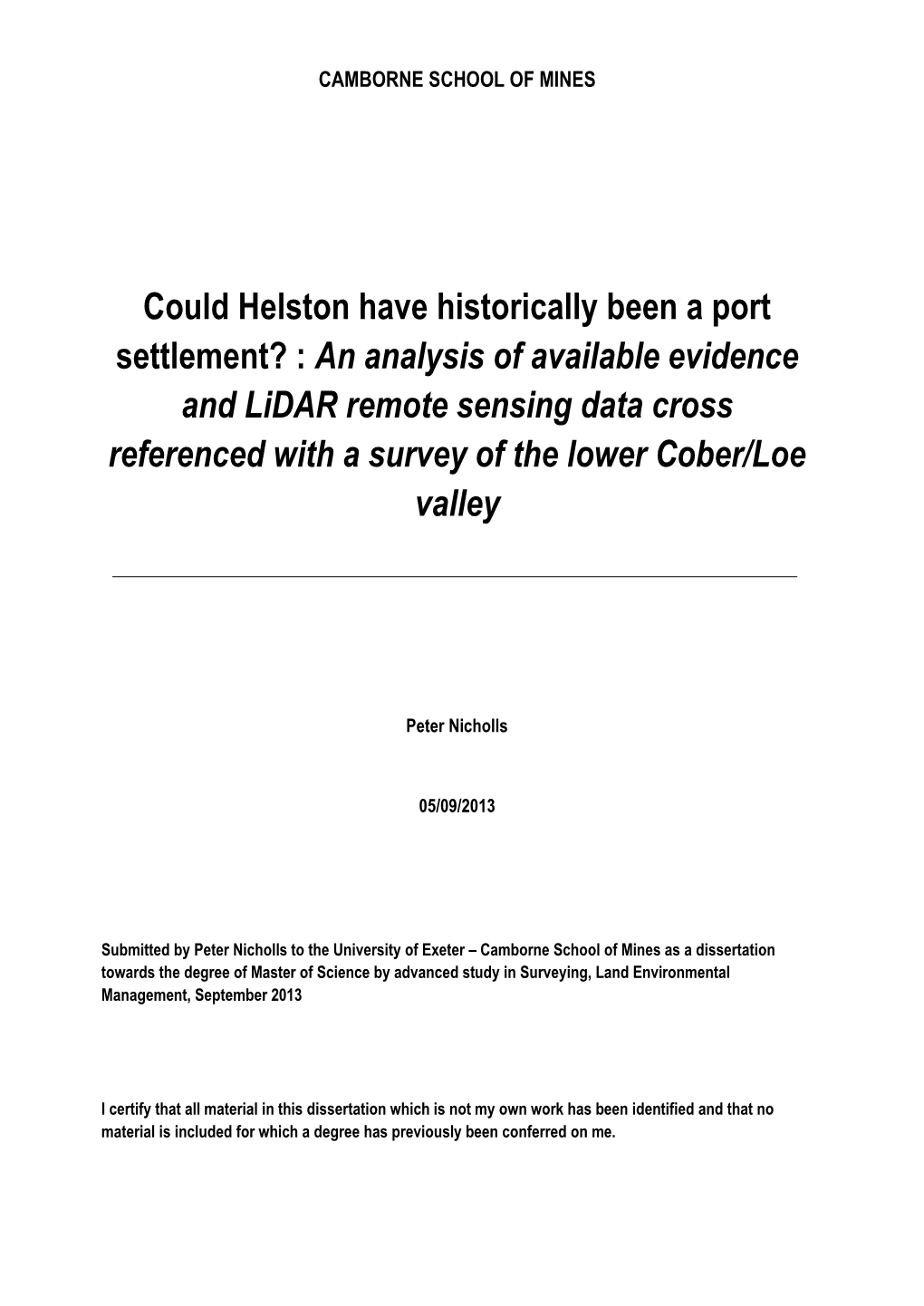 Could Helston Have Historically Been a Port Settlement?