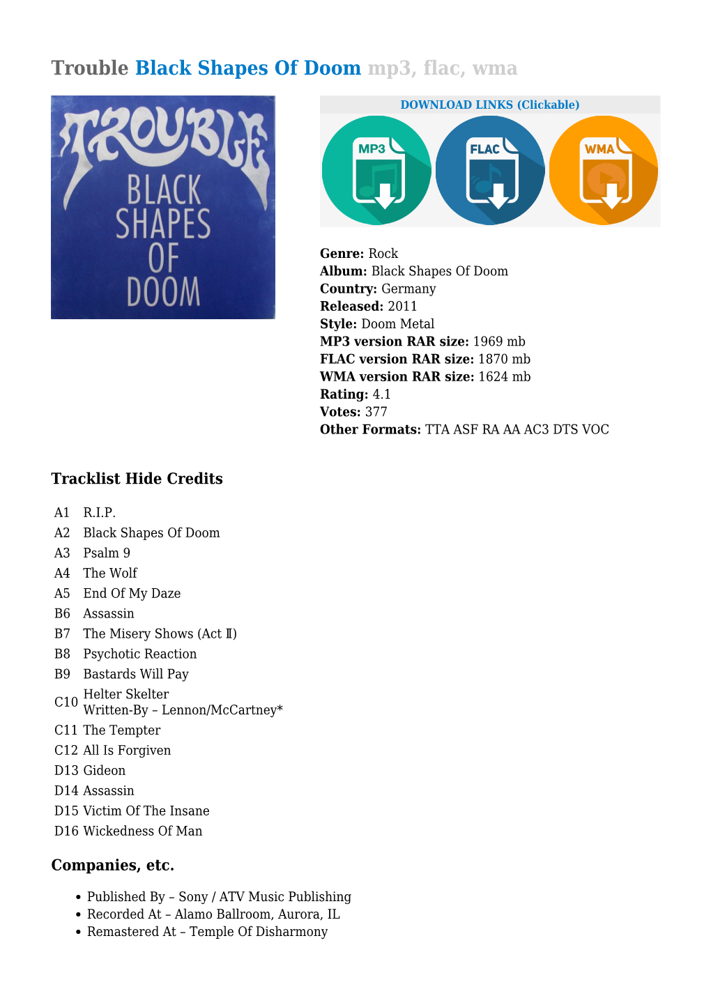 Trouble Black Shapes of Doom Mp3, Flac, Wma