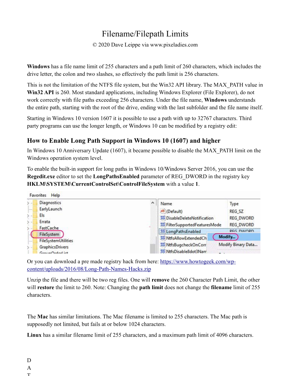 Filename/Filepath Limits © 2020 Dave Leippe Via