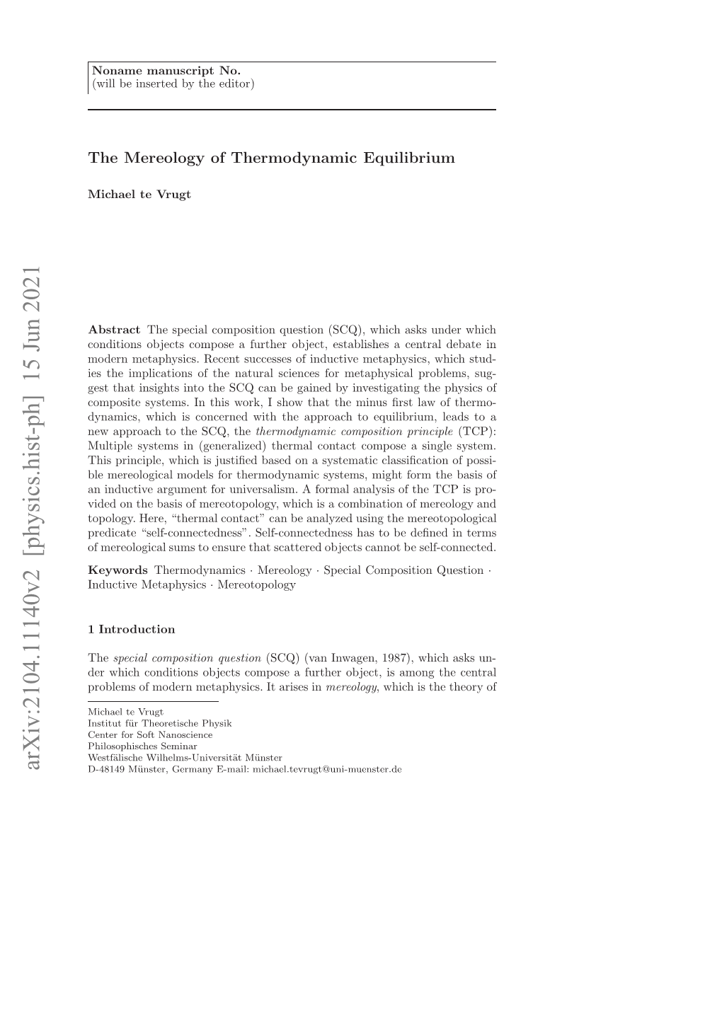 Arxiv:2104.11140V2 [Physics.Hist-Ph] 15 Jun 2021 E Hc Odtosojcscmoeafrhrojc,I Mn T Among Is in Object, Arises It Further Metaphysics