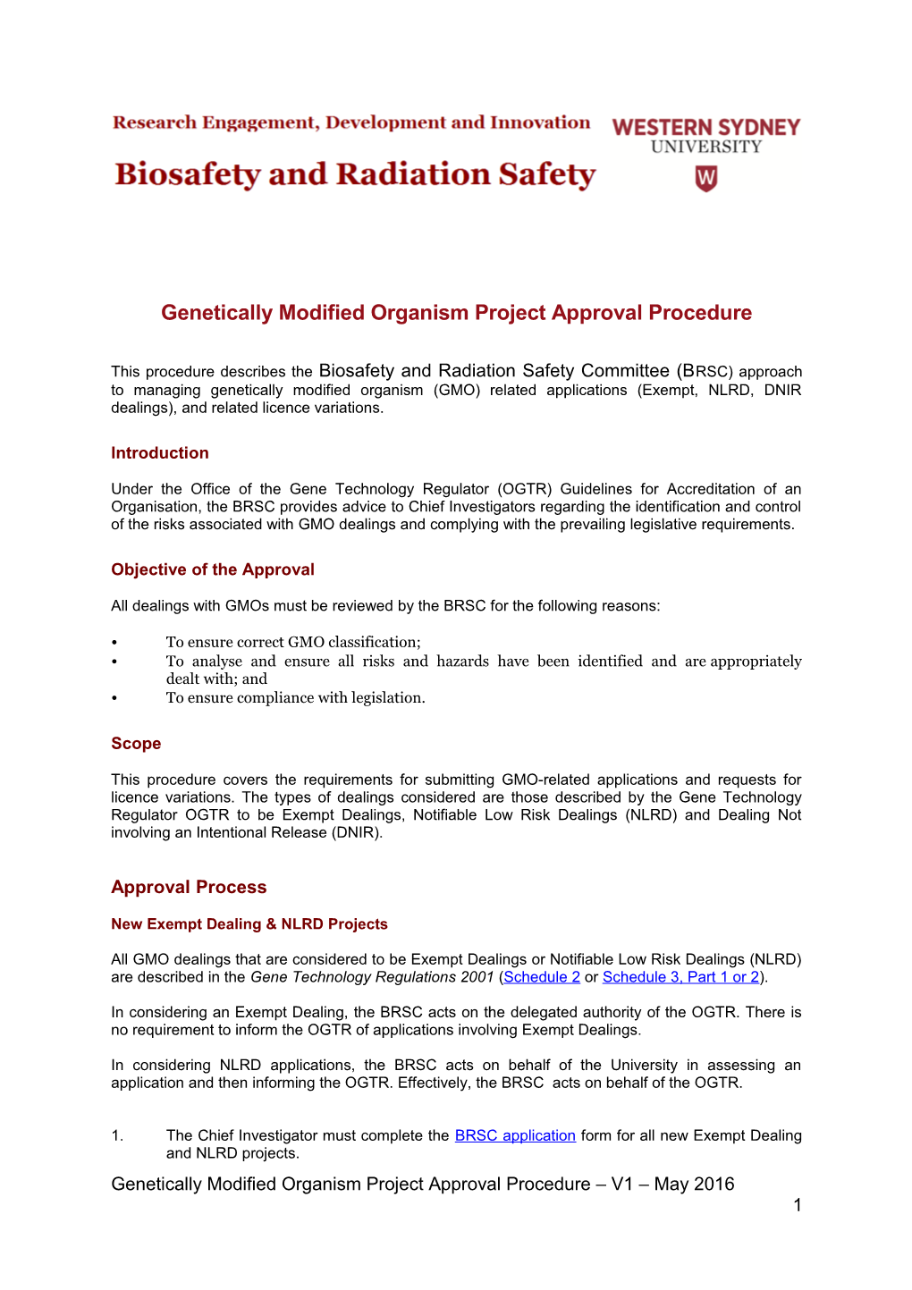 Genetically Modified Organism Project Approval Procedure