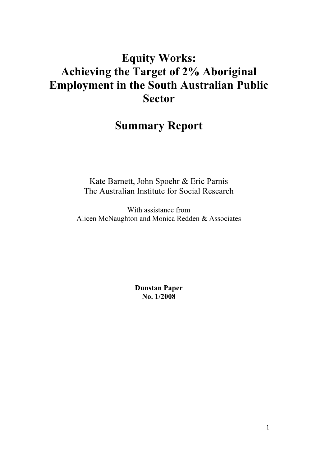 Achieving the Target of 2% Aboriginal Employment in the South Australian Public Sector