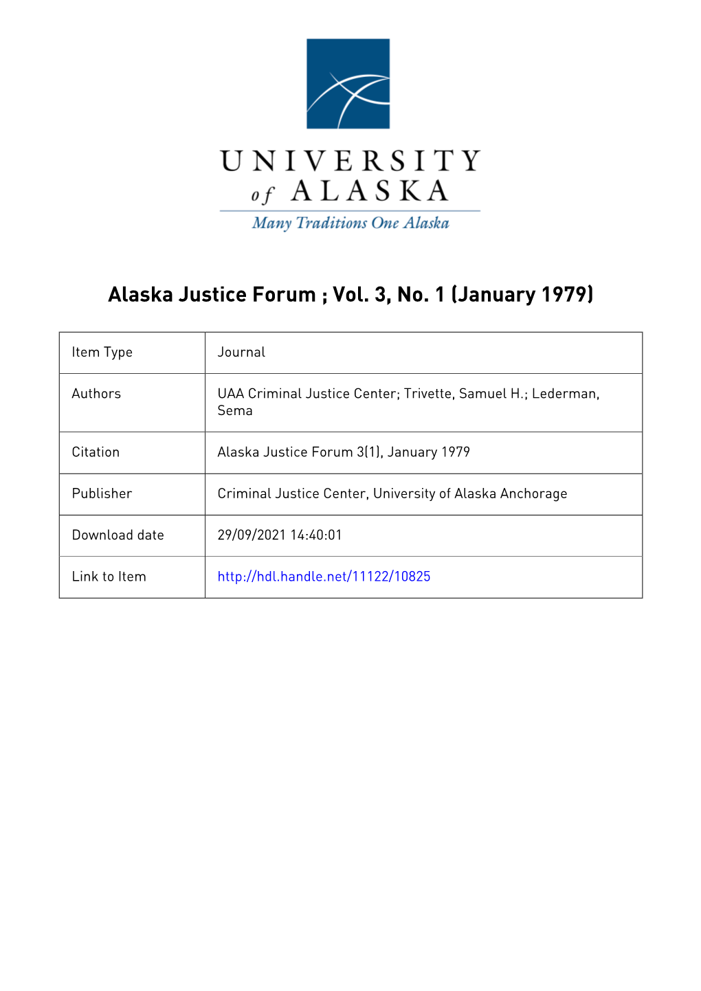 Alaska Justice Forum 3(1), January 1979