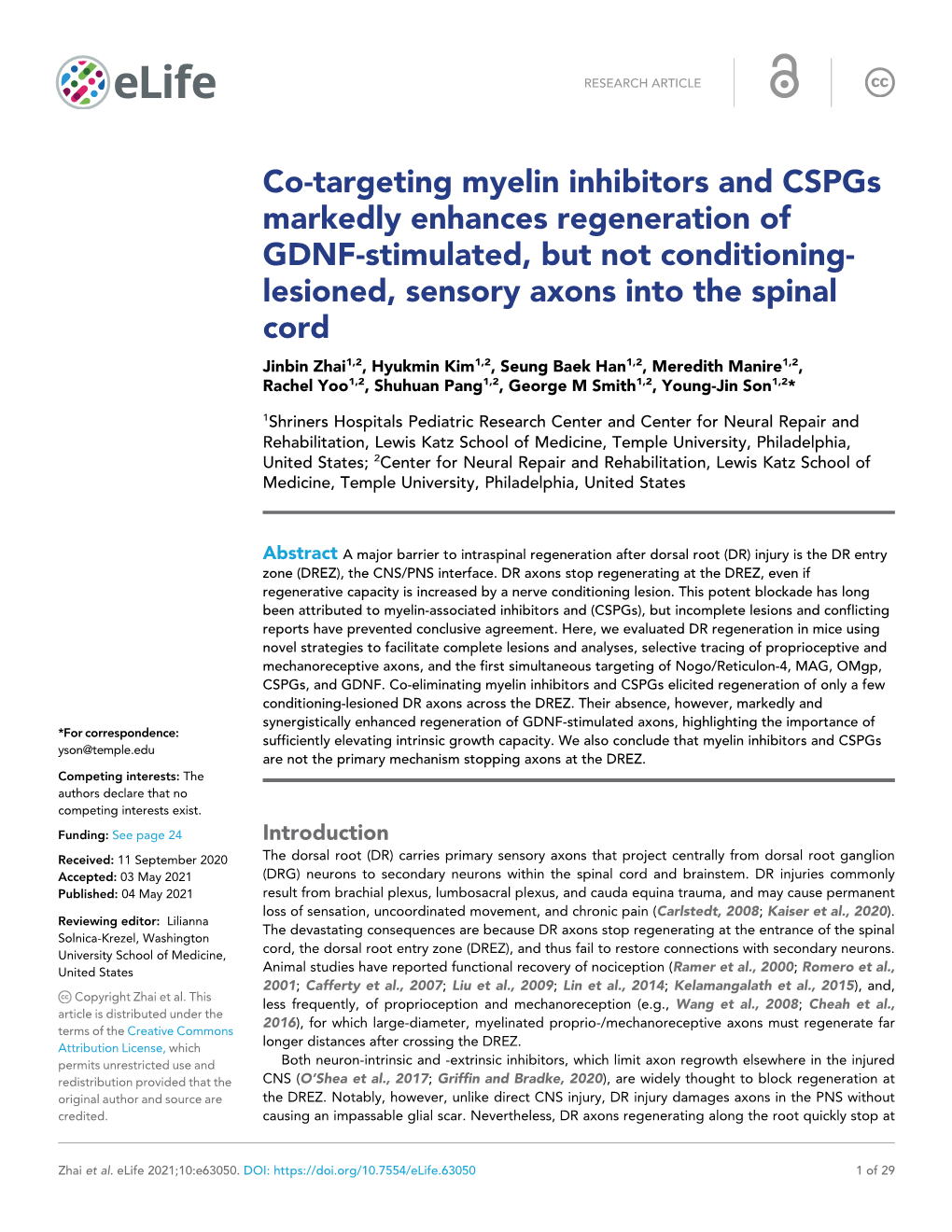 Co-Targeting Myelin Inhibitors and Cspgs Markedly Enhances