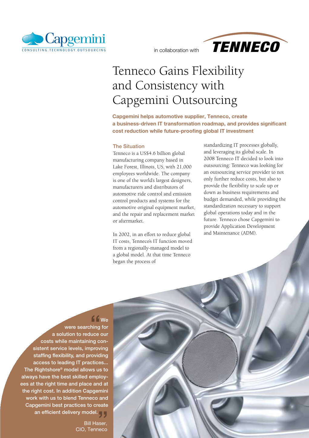 Tenneco Gains Flexibility and Consistency with Capgemini Outsourcing