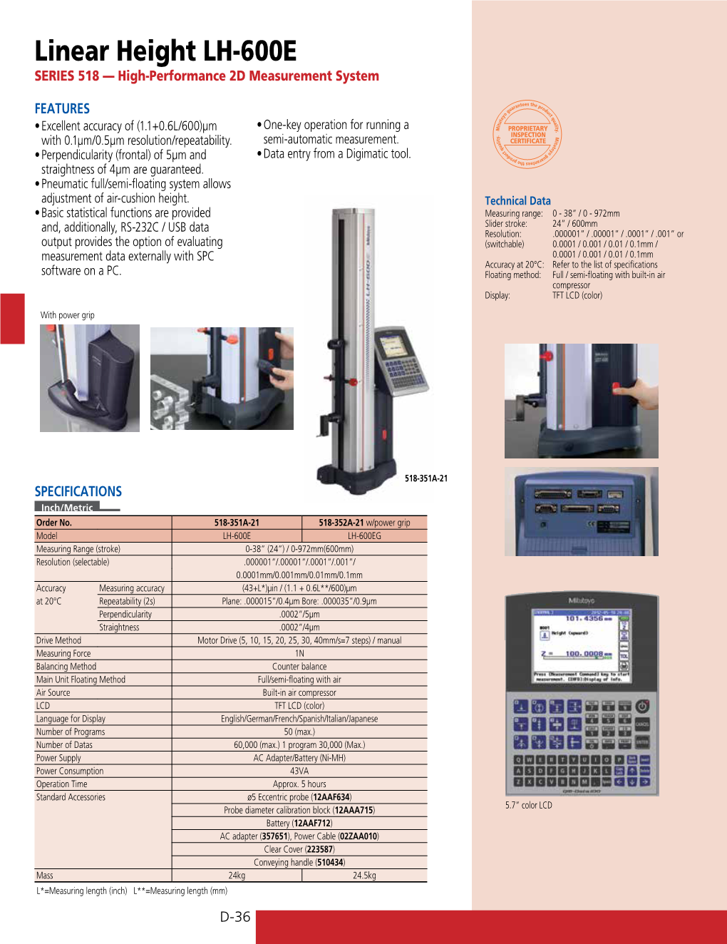 Linear Height LH-600E SERIES 518 — High-Performance 2D Measurement System