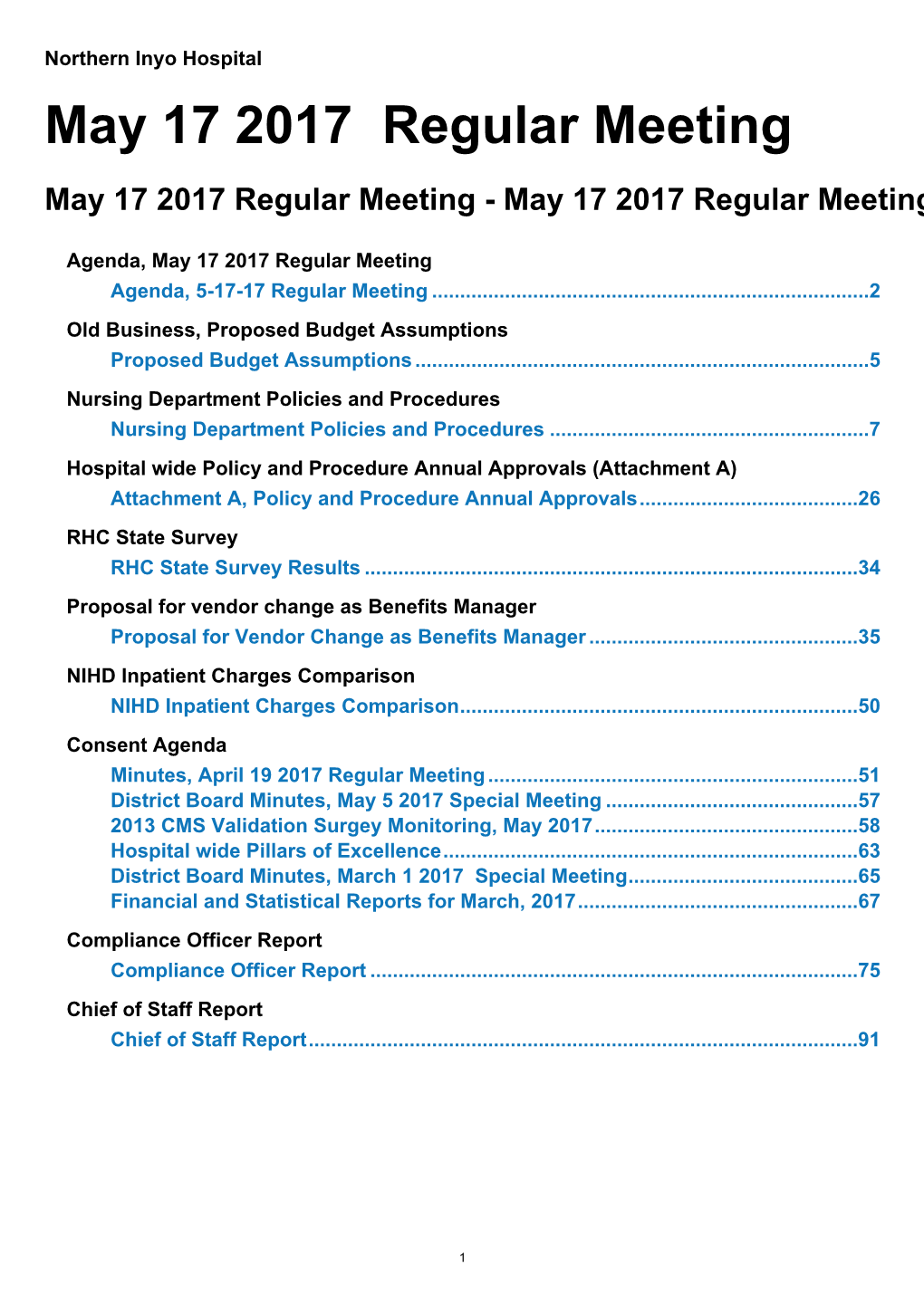 May 17 2017 Regular Meeting
