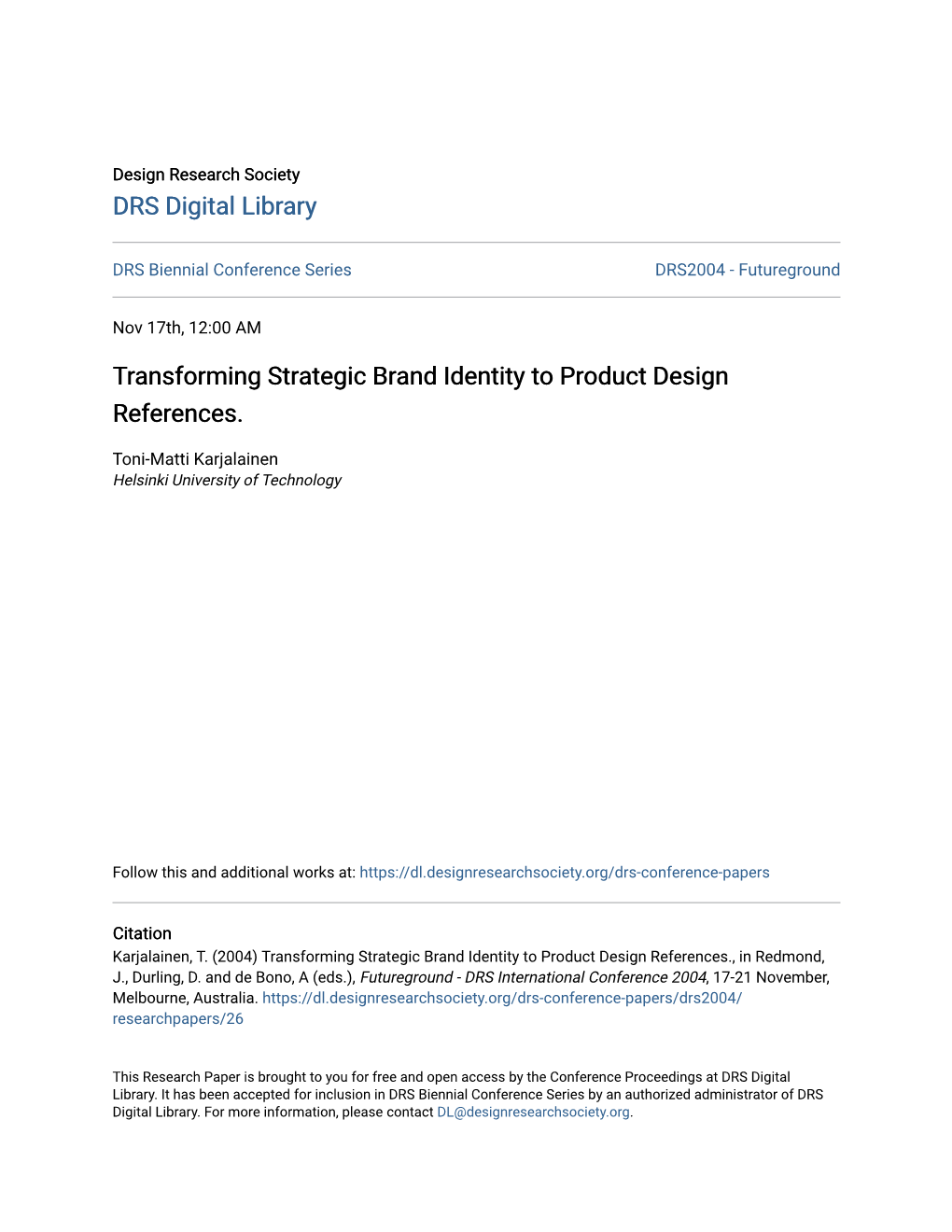 Transforming Strategic Brand Identity to Product Design References