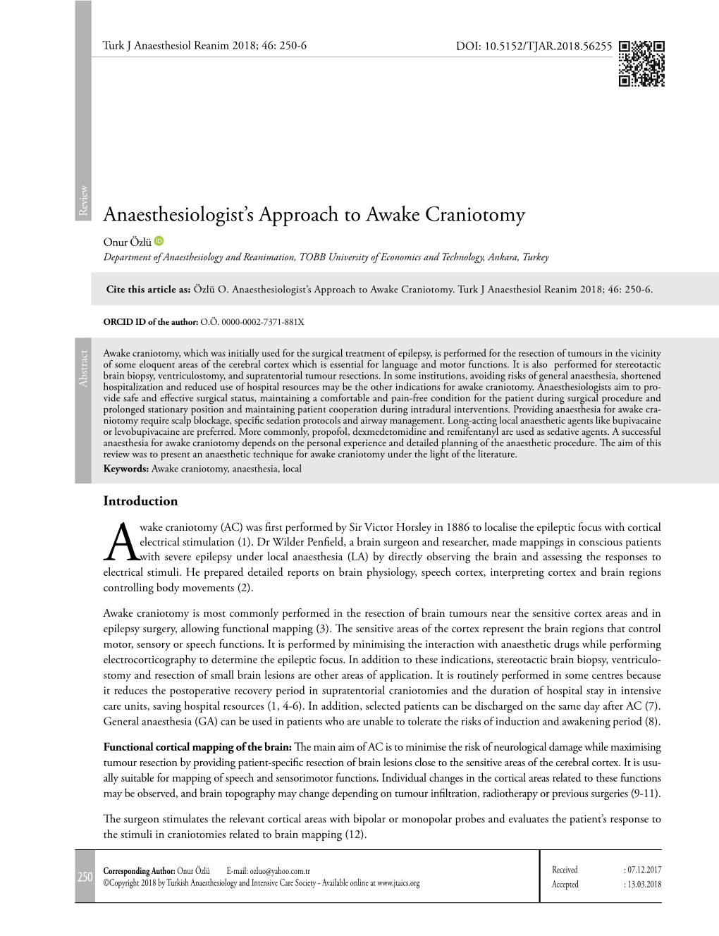 Anaesthesiologist's Approach to Awake Craniotomy