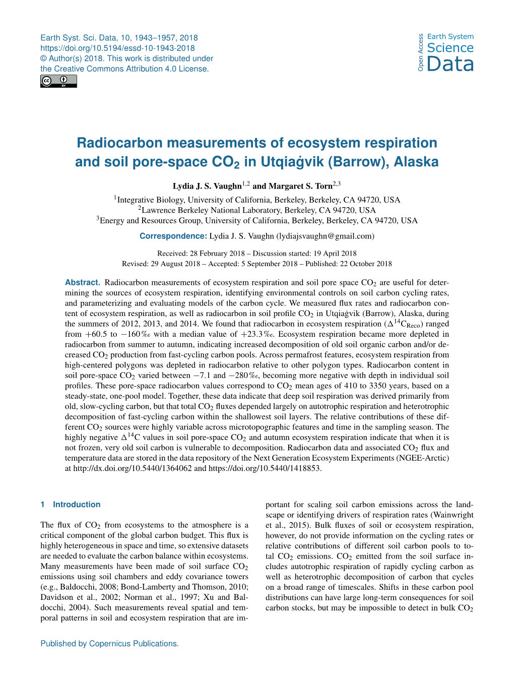 Radiocarbon Measurements of Ecosystem Respiration and Soil Pore-Space CO2 in Utqiagvik˙ (Barrow), Alaska