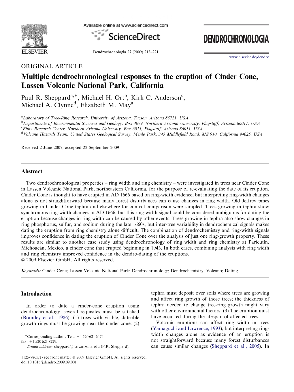 Multiple Dendrochronological Responses to the Eruption of Cinder Cone, Lassen Volcanic National Park, California Paul R