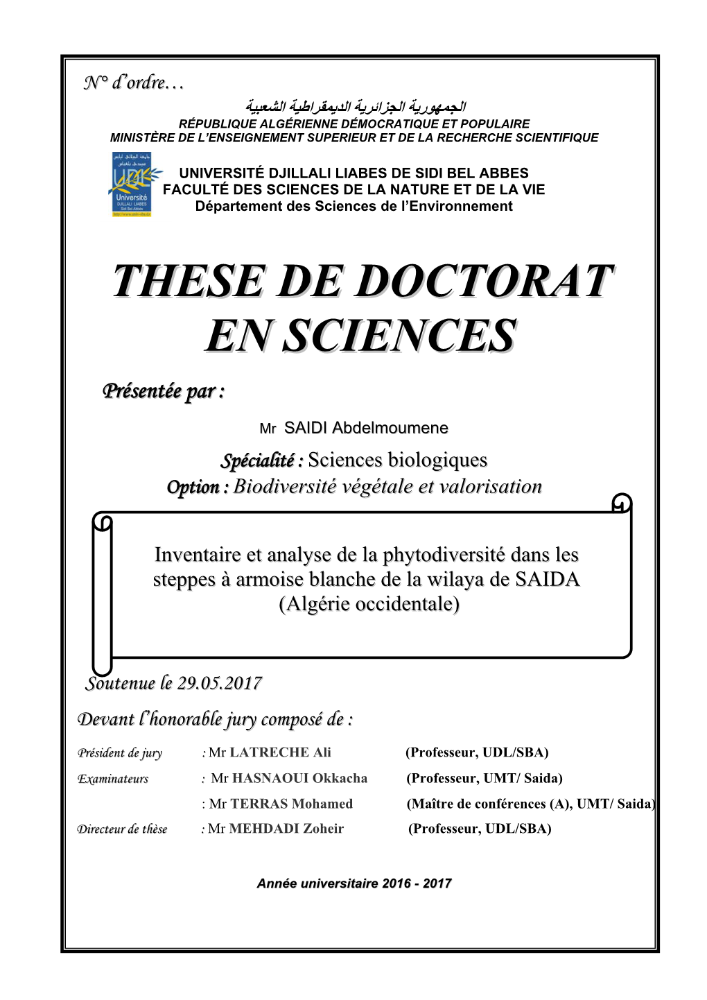 These De Doctorat En Sciences