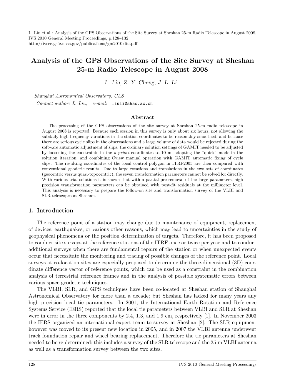 Analysis of the GPS Observations of the Site Survey at Sheshan 25-M Radio Telescope in August 2008