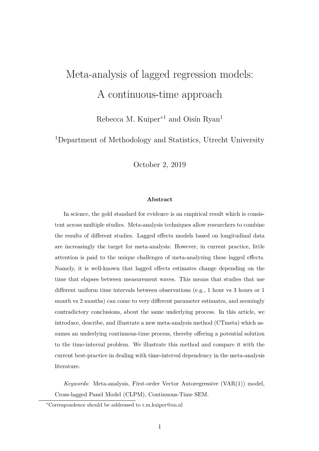 Meta-Analysis of Lagged Regression Models: a Continuous-Time Approach