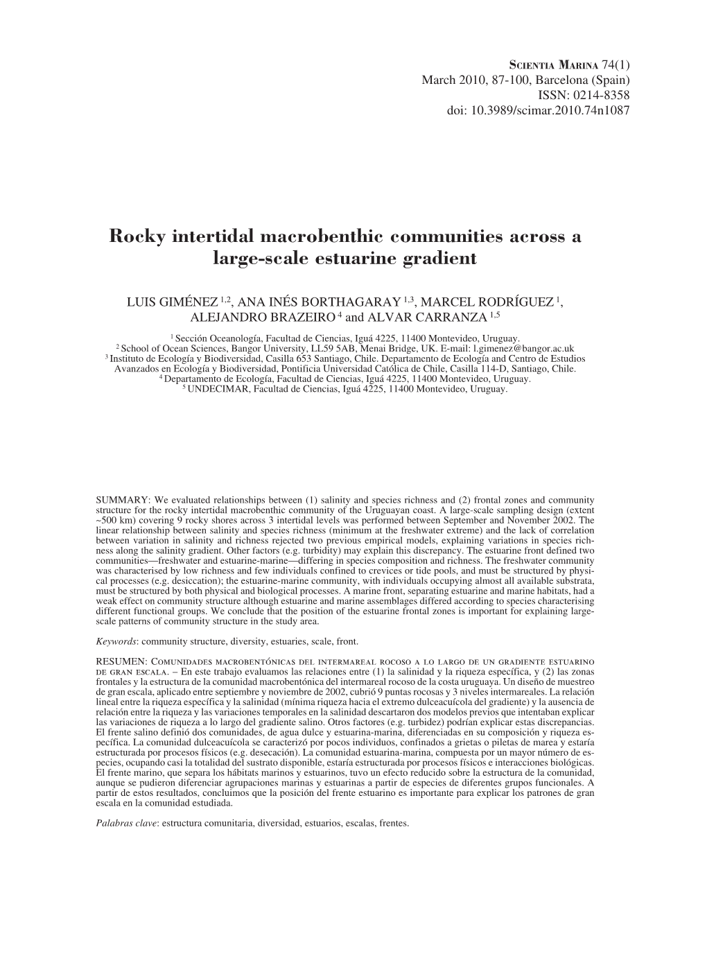 Rocky Intertidal Macrobenthic Communities Across a Large-Scale Estuarine Gradient