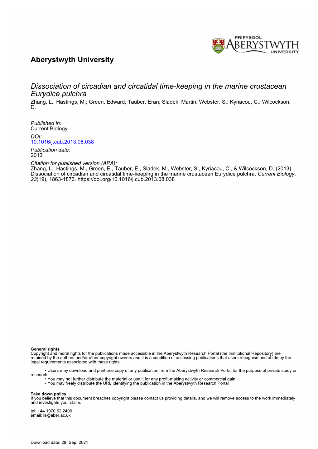 Dissociation of Circadian and Circatidal Timekeeping in the Marine Crustacean Eurydice Pulchra