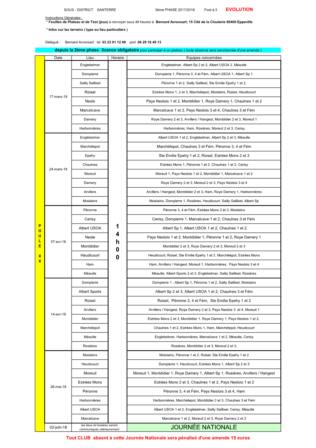 3Ème Phase Calendrier Foot À 5 Evolution Santerre