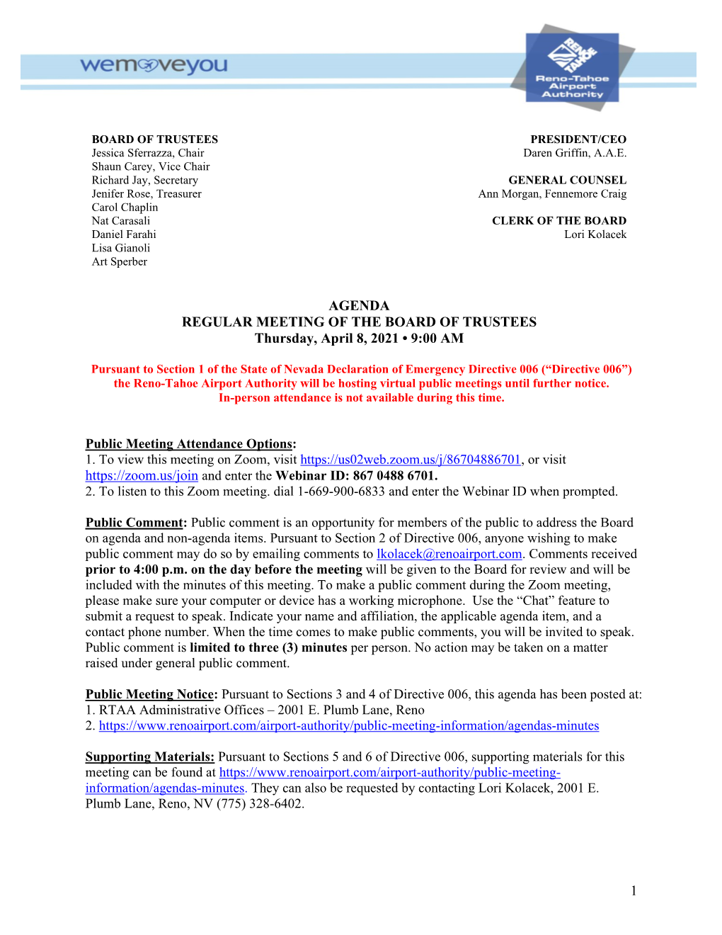 Agenda Reno-Tahoe Airport Authority April 8, 2021