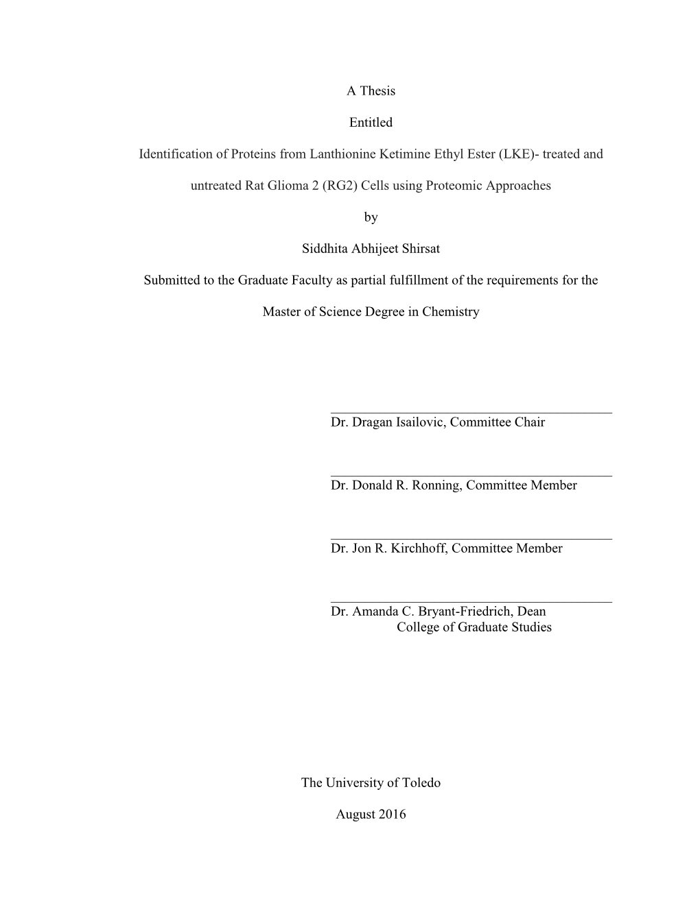 A Thesis Entitled Identification of Proteins