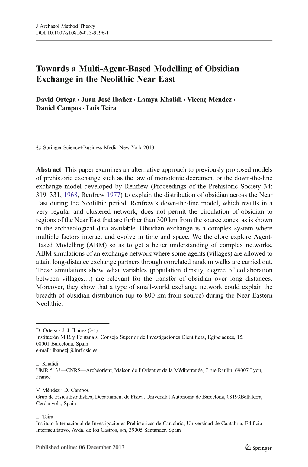 Towards a Multi-Agent-Based Modelling of Obsidian Exchange in the Neolithic Near East