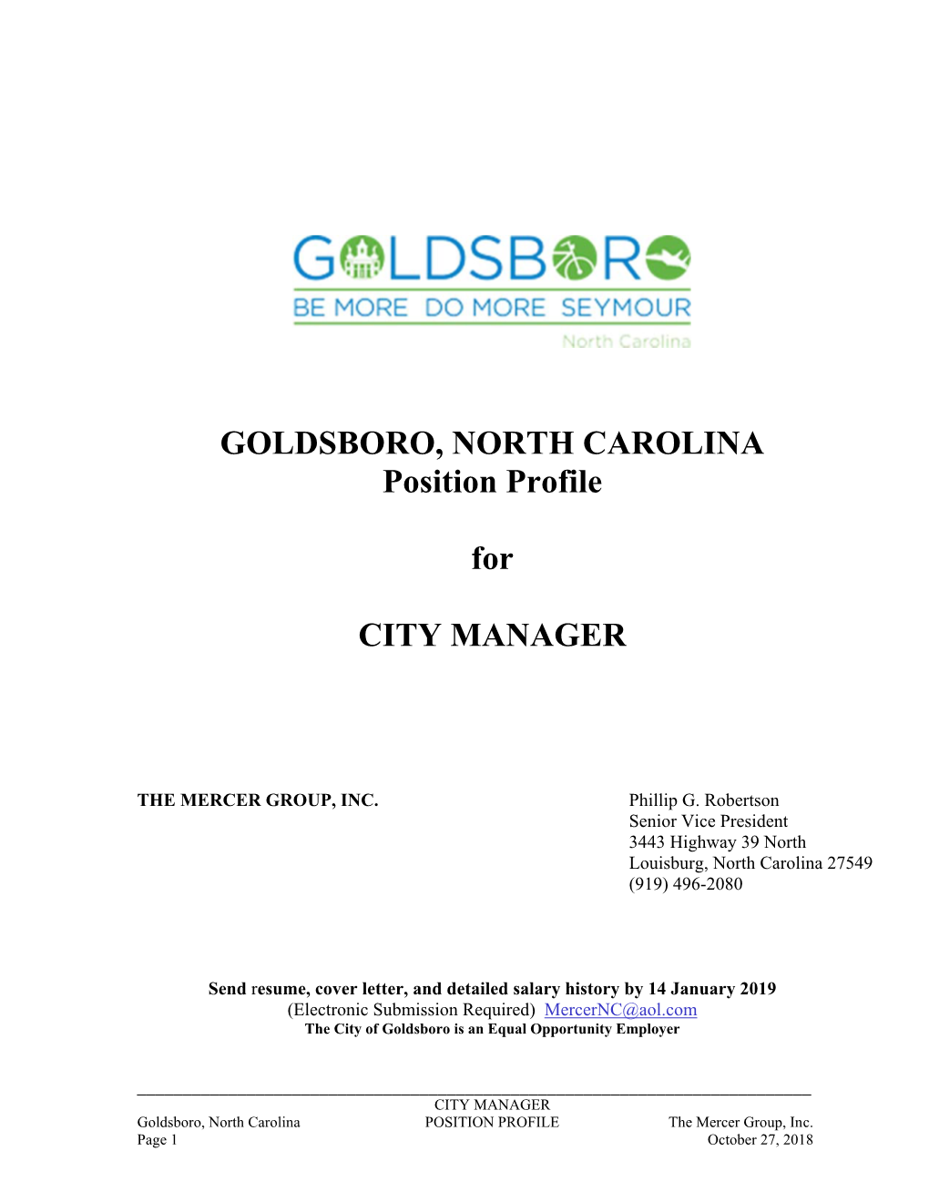 GOLDSBORO, NORTH CAROLINA Position Profile for CITY MANAGER