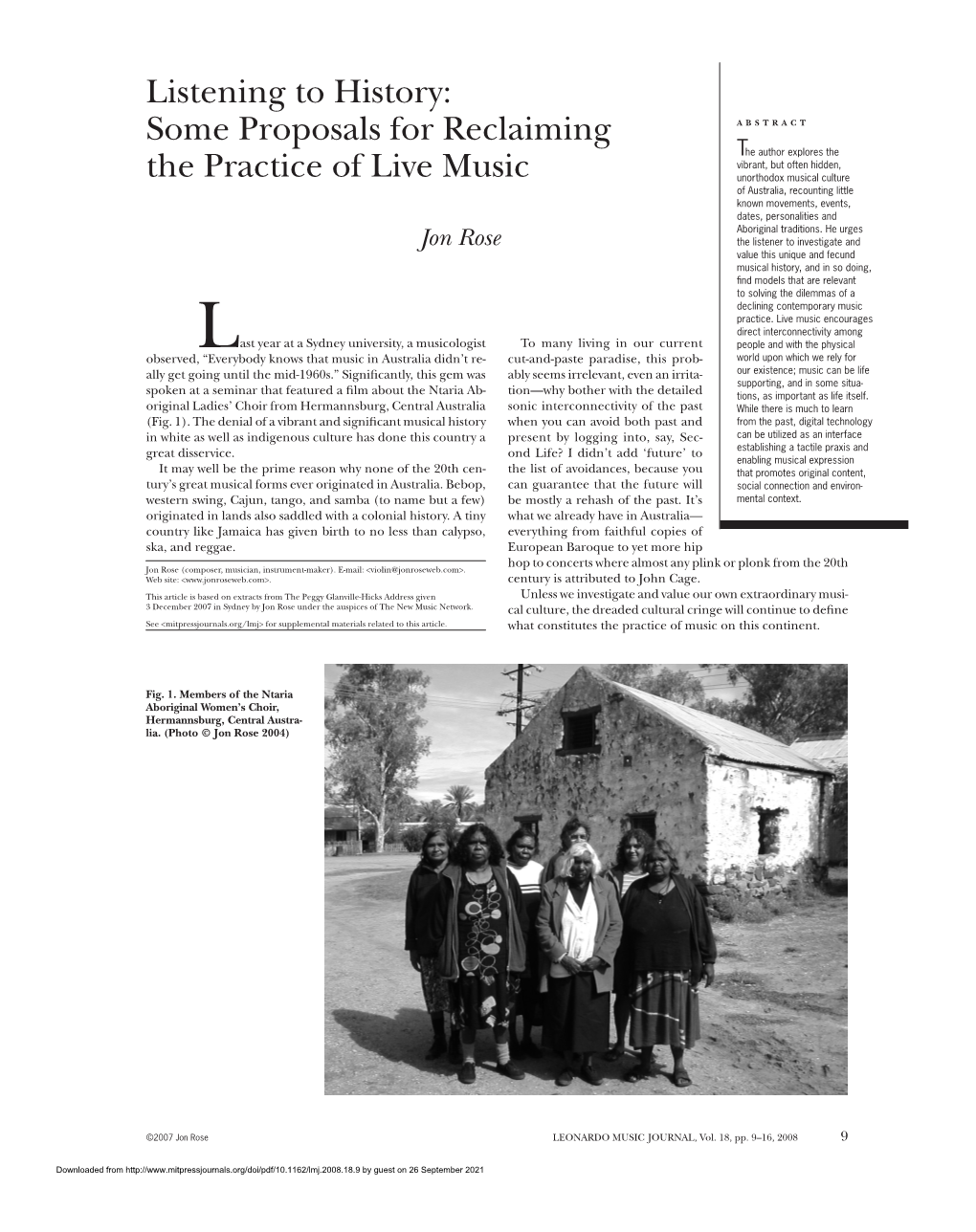 Some Proposals for Reclaiming the Practice of Live Music