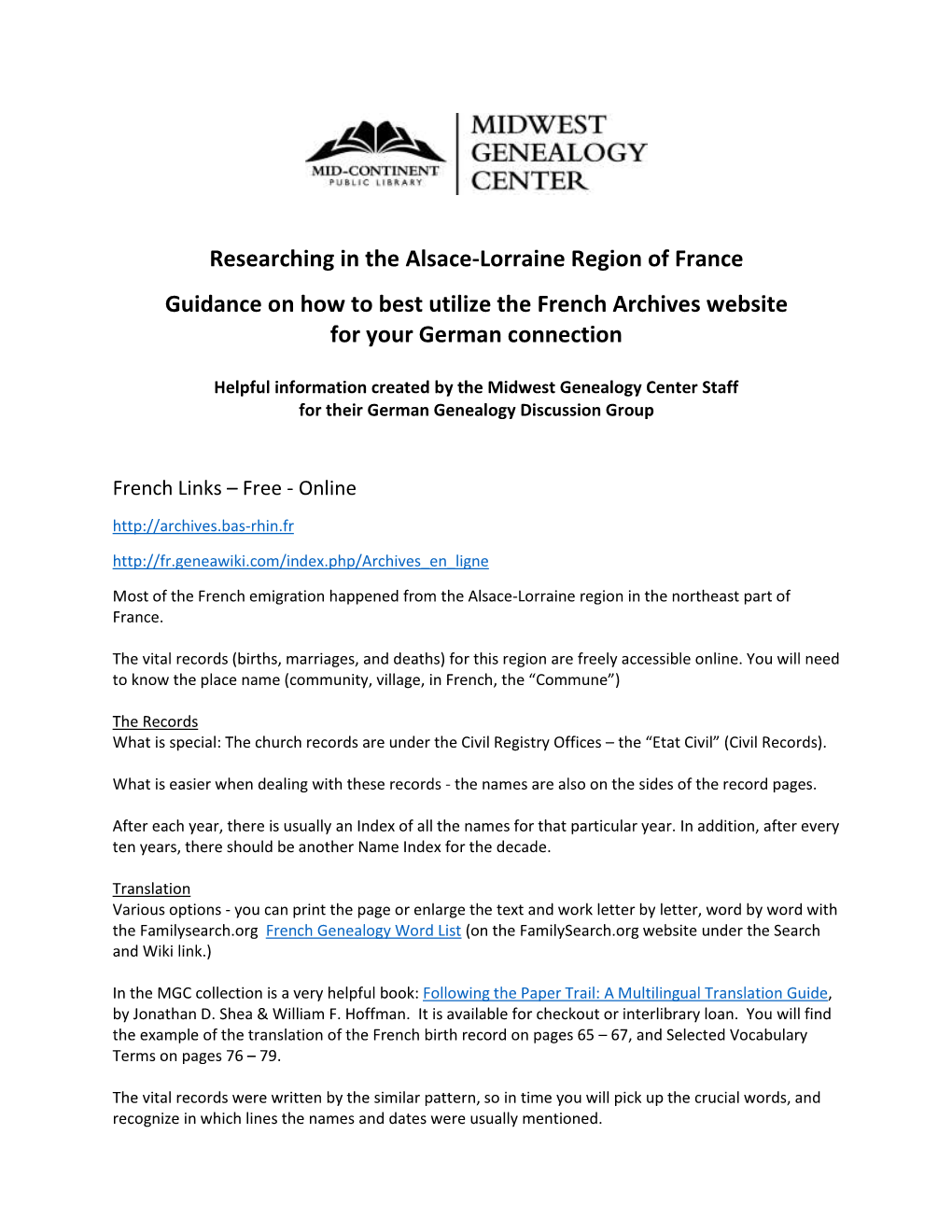 Researching in the Alsace-Lorraine Region of France Guidance on How to Best Utilize the French Archives Website for Your German Connection