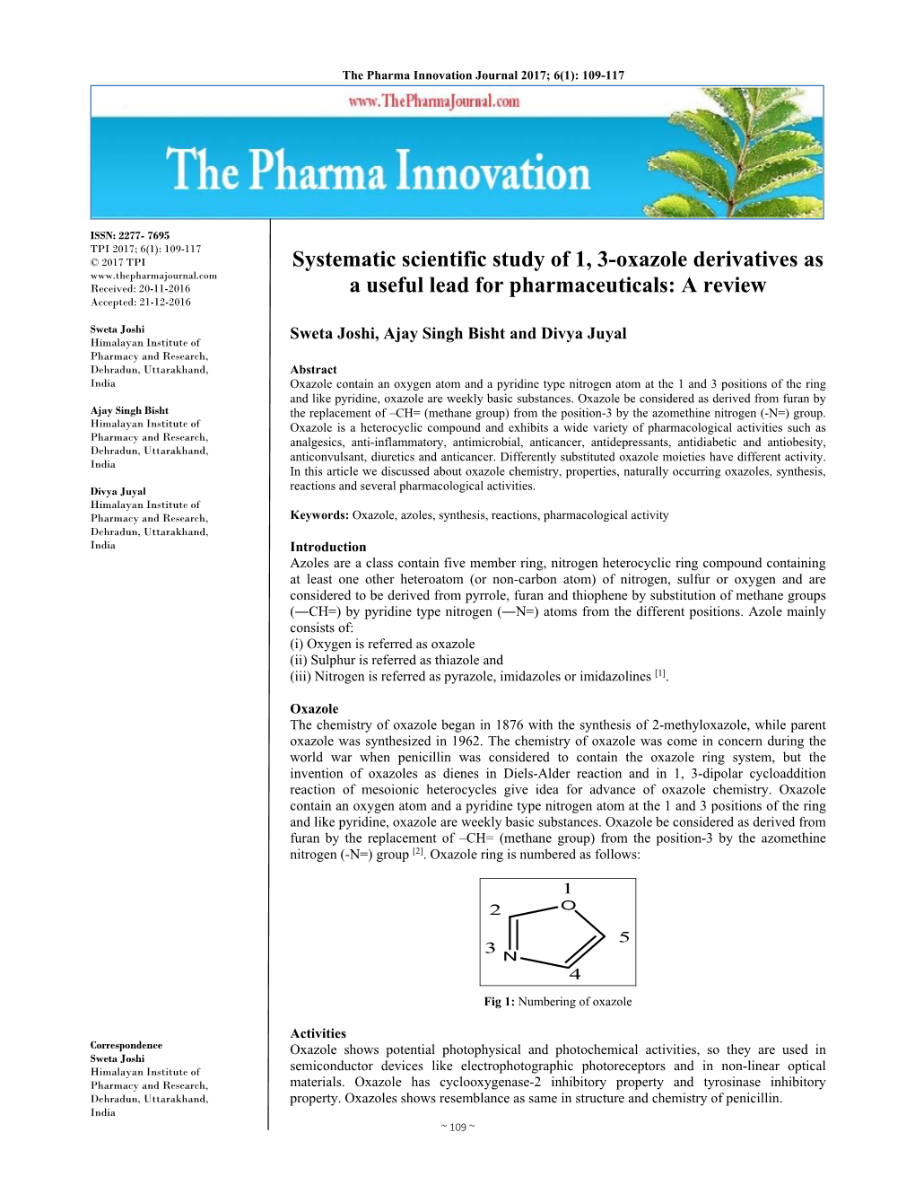 Systematic Scientific Study of 1, 3-Oxazole