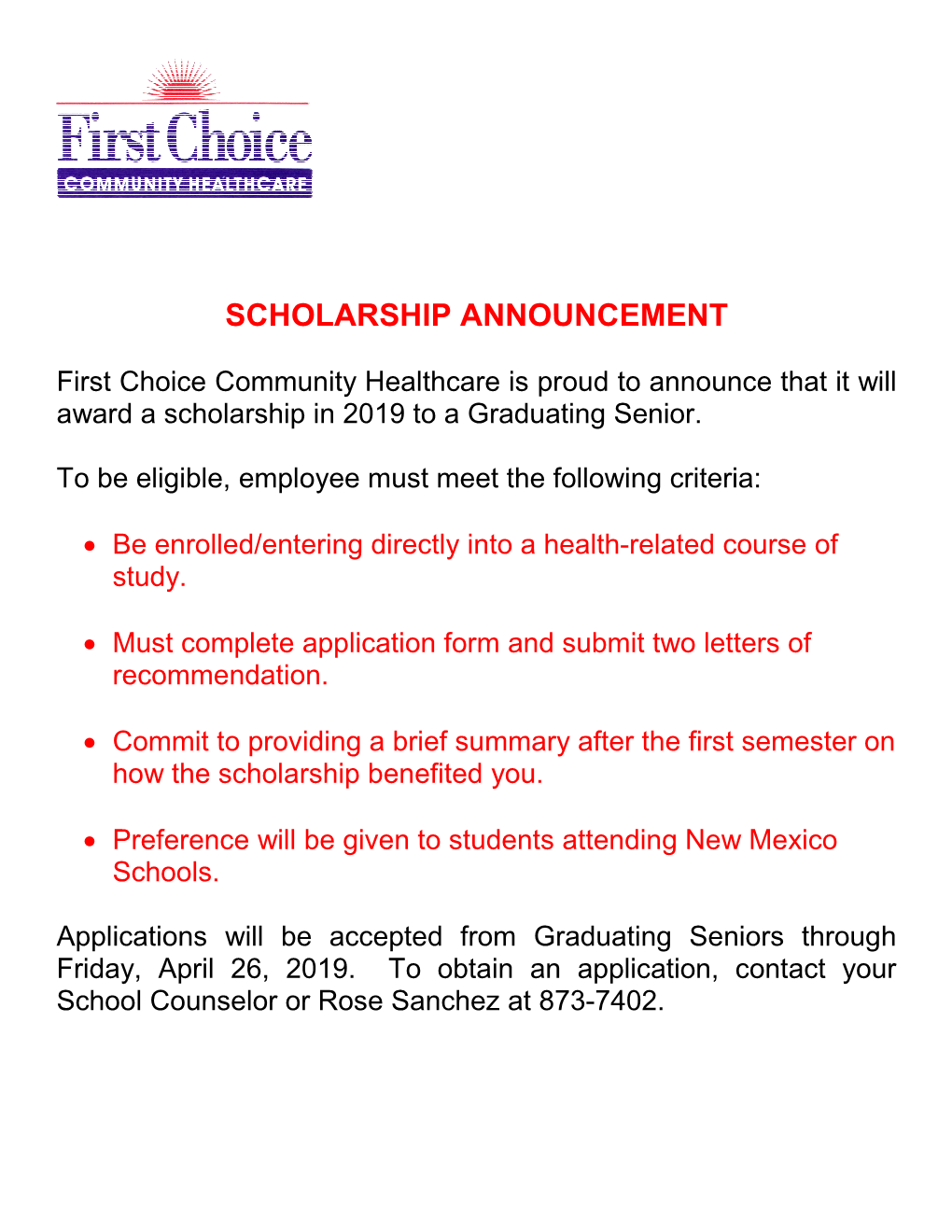 2019 Fcch Scholarship Announcement and Student