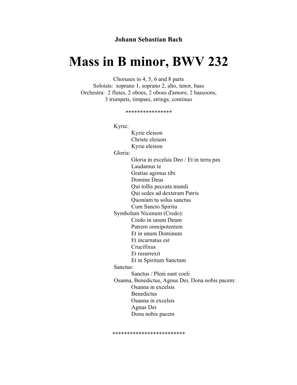 Mass in B Minor, BWV 232