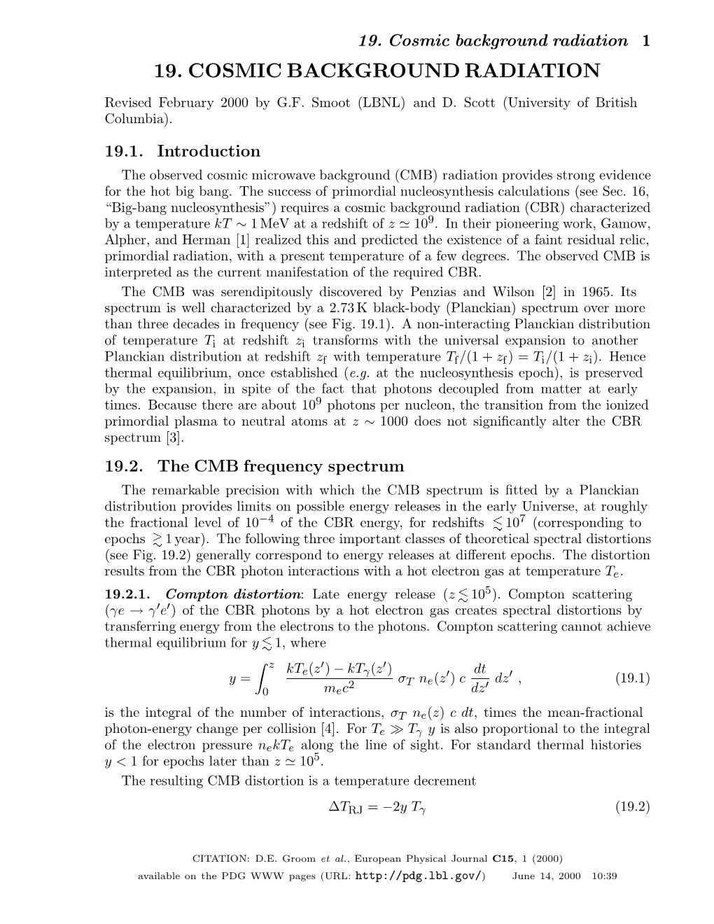 19. Cosmic Background Radiation 1 19