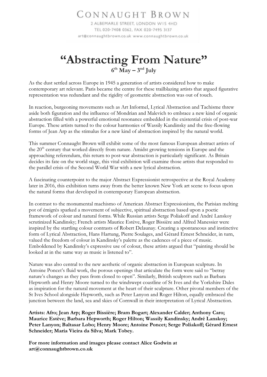 “Abstracting from Nature” 6Th May – 3Nd July