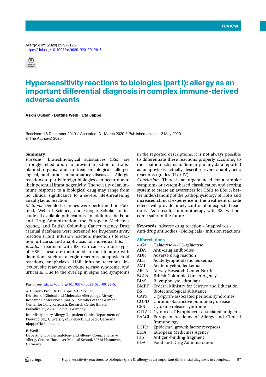 Hypersensitivity Reactions to Biologics (Part I): Allergy As an Important Differential Diagnosis in Complex Immune-Derived Adverse Events