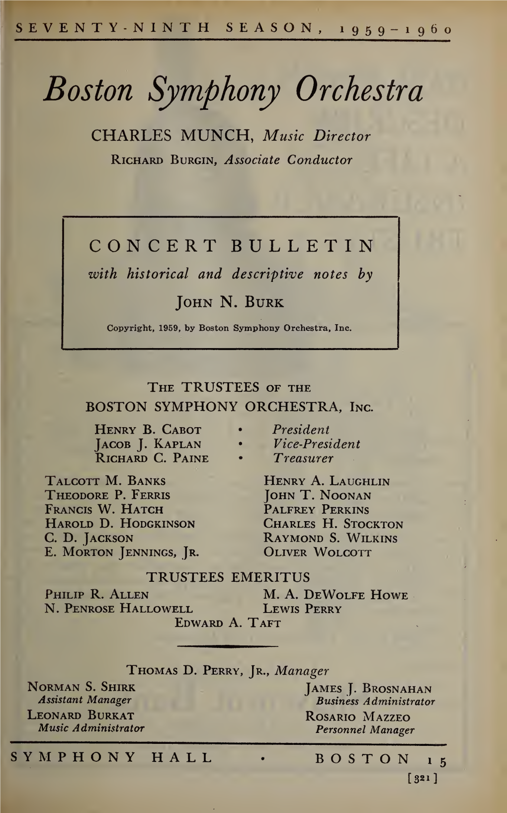 Boston Symphony Orchestra Concert Programs, Season 79, 1959-1960, Subscription