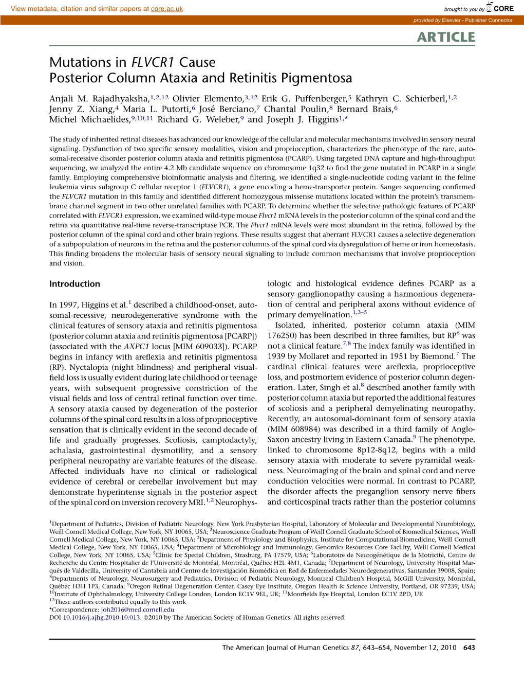 Mutations in FLVCR1 Cause Posterior Column Ataxia and Retinitis Pigmentosa